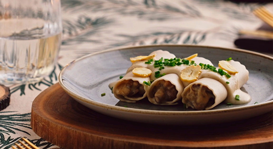 Canelones com cogumelos e castanhas