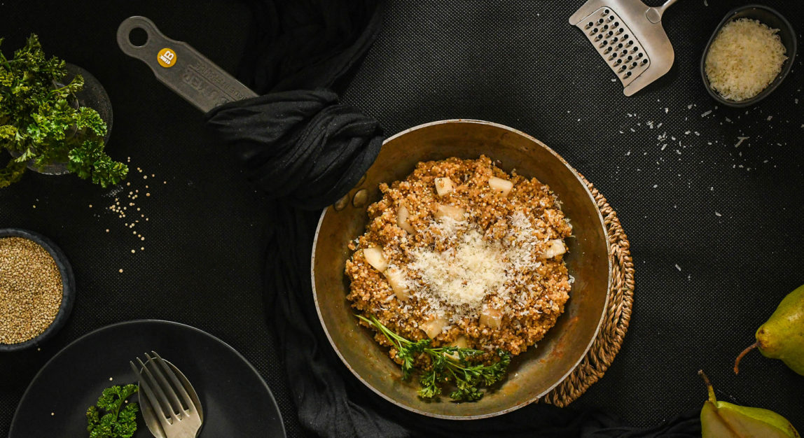 Falso risotto de quinoa y pera