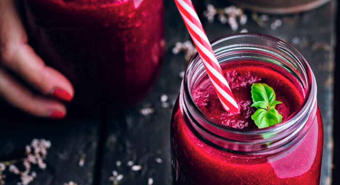 Fruit smoothie with beetroot, banana and blueberries
