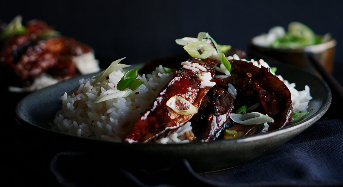 Asian style aubergines with cane syrup