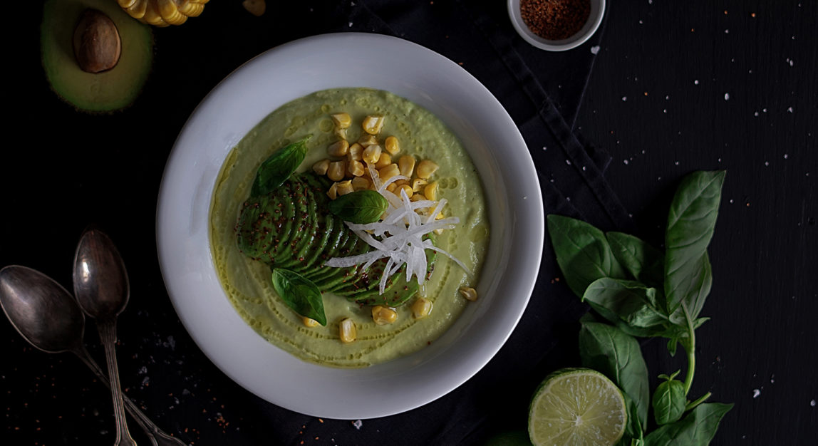 Avocado, lime, and corn cream