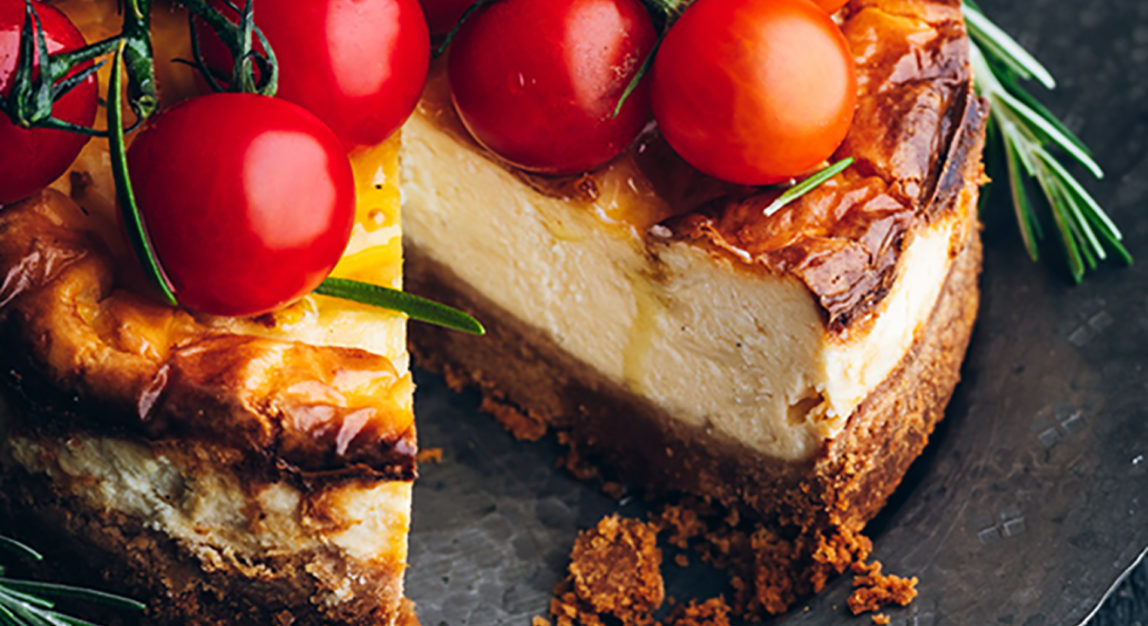Salty cheesecake with cherry tomatoes