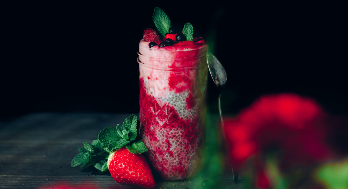 Strawberry parfait with beetroot and chia seeds