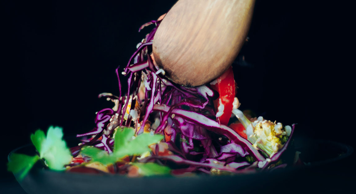 Rainbow salad with peanut dressing