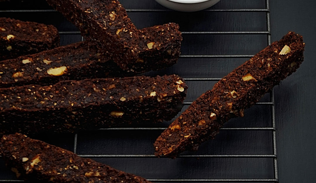 Brownie biscotti with chocolate and nuts