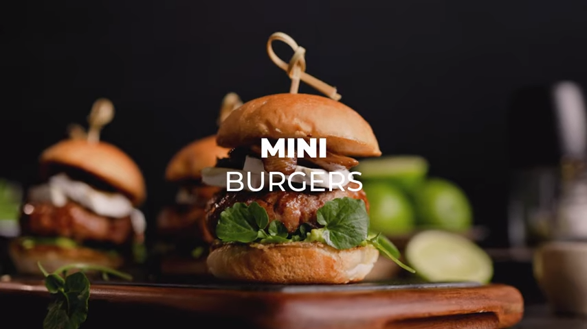 Mini burgers with avocado, brie and caramelised mushrooms