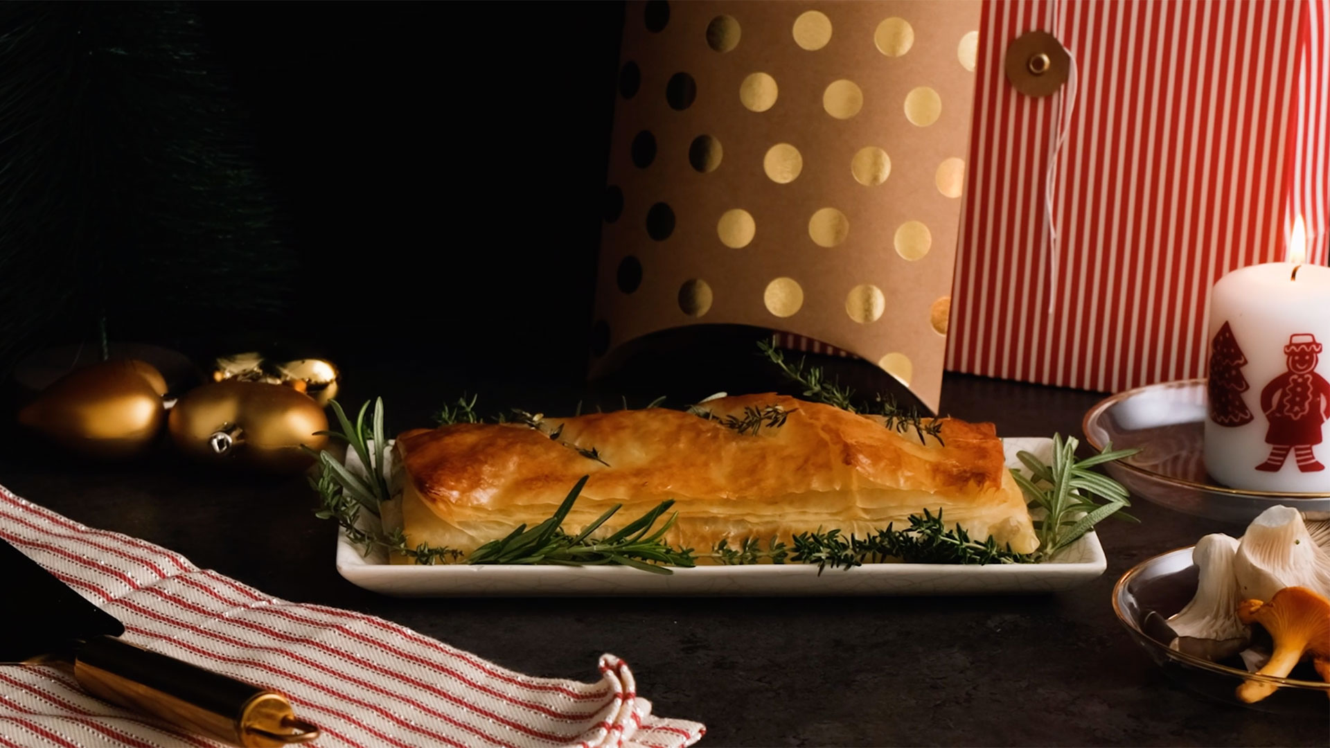 Strudel recheado com cogumelos para o Natal