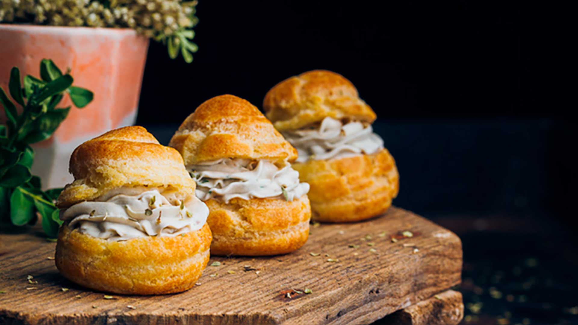 Profiteroles filled with anchovies cream from Cantabria