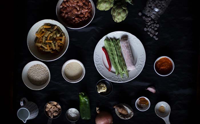 Vegan batch cooking:  bean croquettes, sausages sandwiches, quinoa salad, pasta, and chocolate coolant