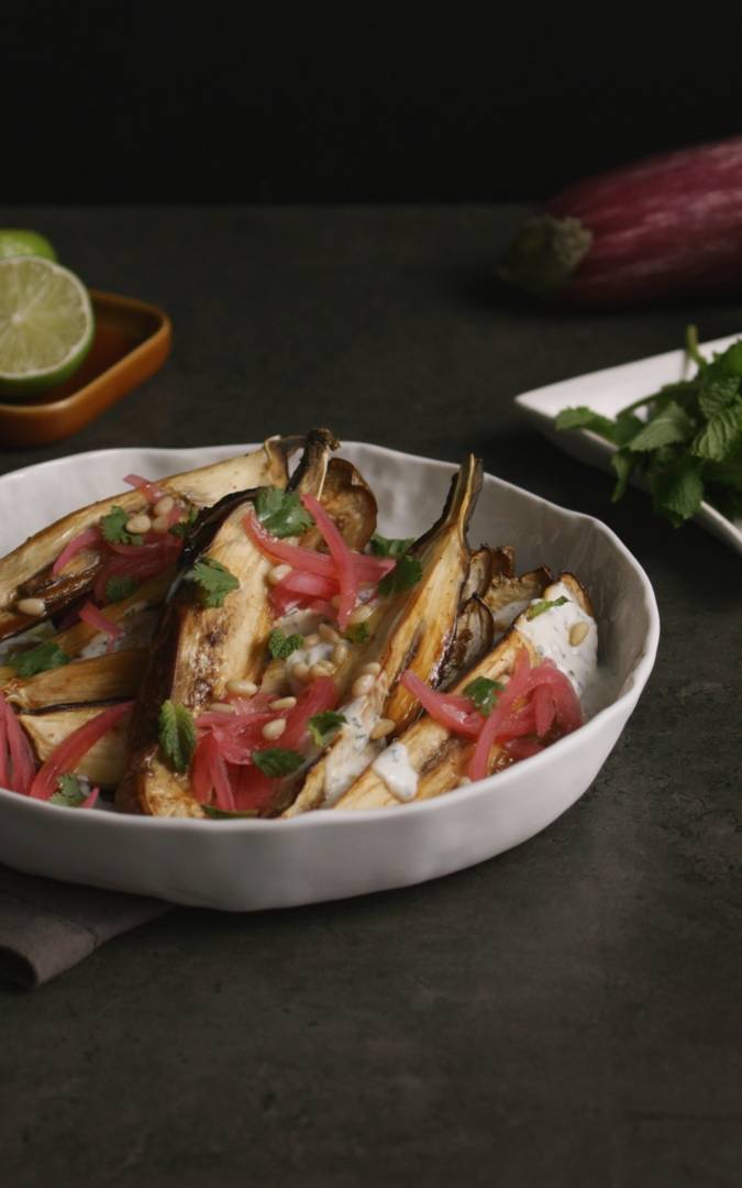 Aubergines with miso, yoghurt, and red pickled onion | Cooking Lovers