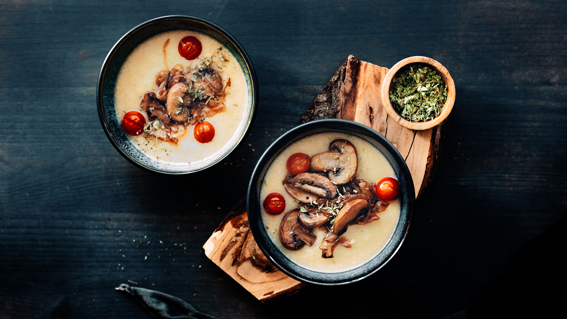 Roasted veggies and mushrooms with creamy polenta