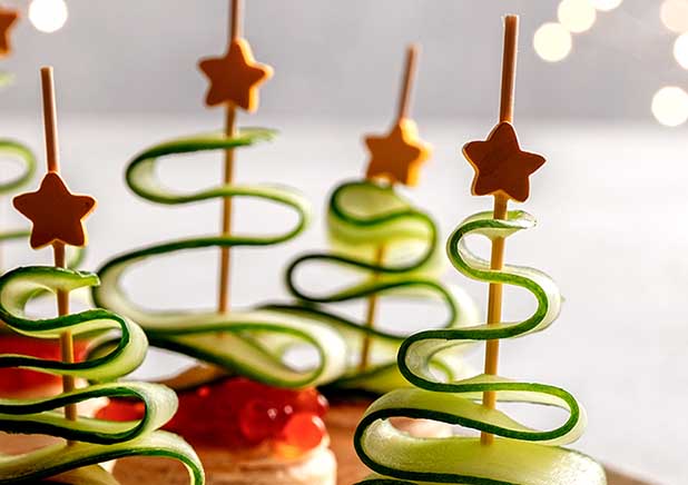 Christmas tree starter with cucumber and puff pastry