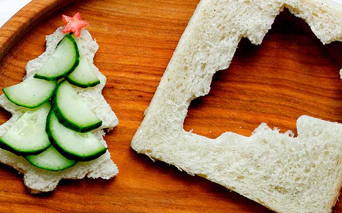 Christmas tree with bread and cucumber that nobody would like to eat